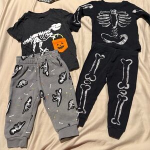 2 Halloween Pajama Sets 12M | Skeleton & Dino Trick-or-Treat PJs